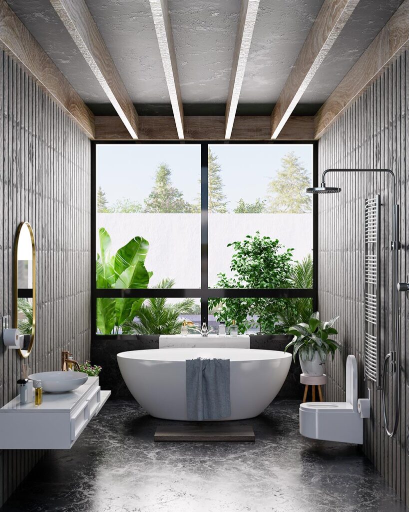 A beautifully updated master bathroom featuring custom tile work by expert remodeling contractors Chelsea MI