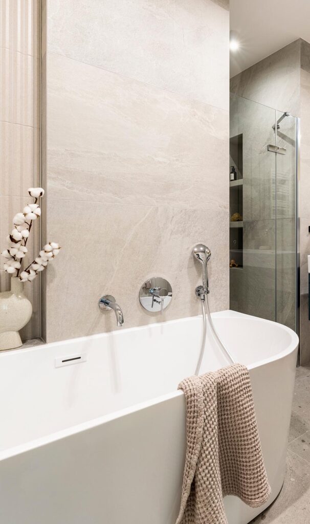 Modern residential bathroom transformation featuring high-quality refinishing services in Taylor, MI by Backwoods Refinishing.